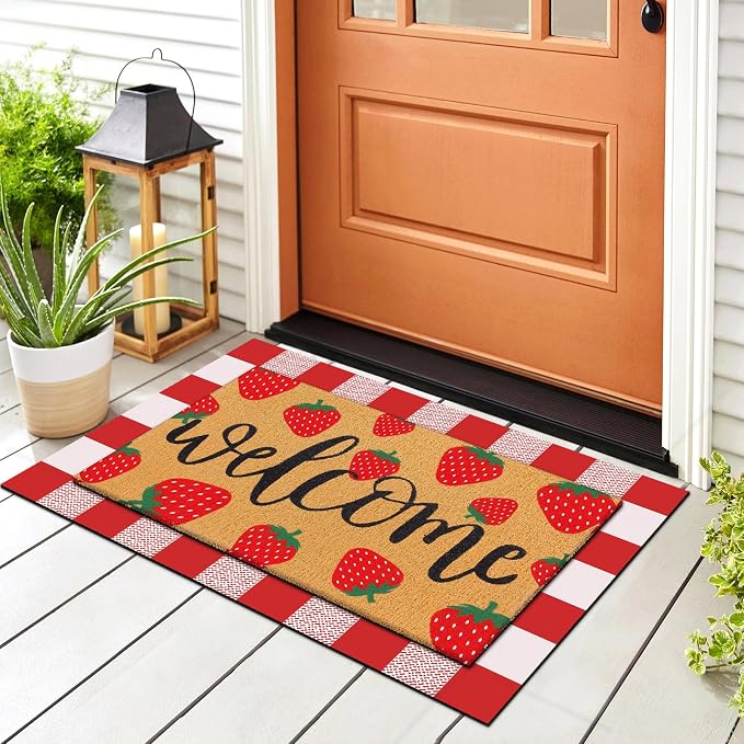Tinideya 2 Pcs Strawberry Door Mat Fruit Pattern Design Welcome Non Slip Coir - Image 6
