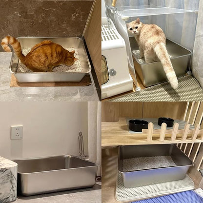 Stainless Steel Cat Litter Box, Metal High Sided Kitty Large Litter Box Pan - Image 7