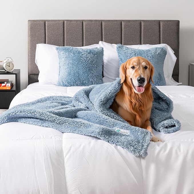 PetAmi Dog Blanket for Large Medium Dogs Blue, Fluffy Soft Puppy Blanket - Image 2