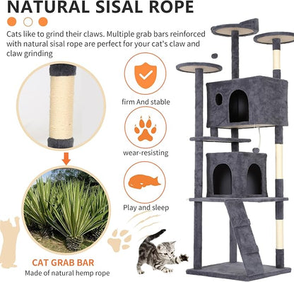 BestPet | 81" Cat Tree Tower | Dark Gray | Sturdy, Hanging Cat Toys, - Image 4