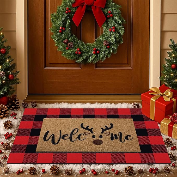 Tinideya 2 Pcs Door Mat Welcome Non Slip Coir Mats Floor Layering Doormats by Tinideya