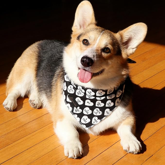 ARING PET Valentine's Day Dog Bandana, Cute Black White Pet Bandanas Scarf - Image 2
