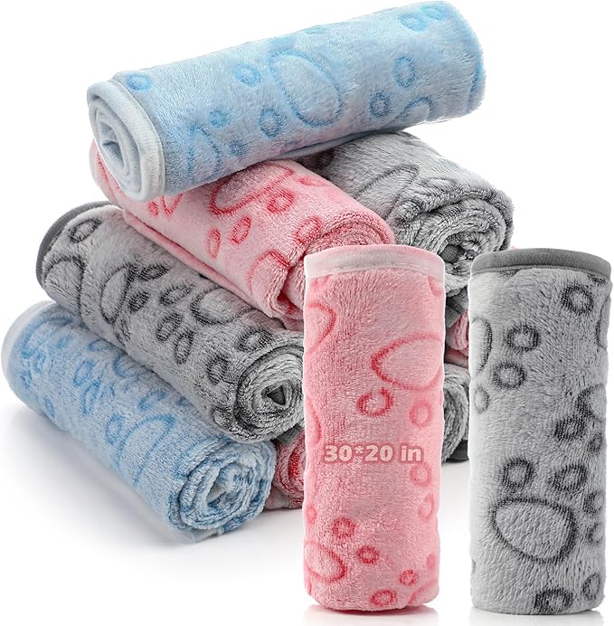 Tegeme 12 Pcs Pet Blankets Soft Fluffy Fleece Dog Cat Warm Paw Print Pattern by Tegeme