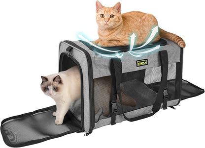 Cat Carrier for 2 Cats/Kitten, Pet Carrier for Cat, Small Dog & Bunny, Foldable by KISFLY
