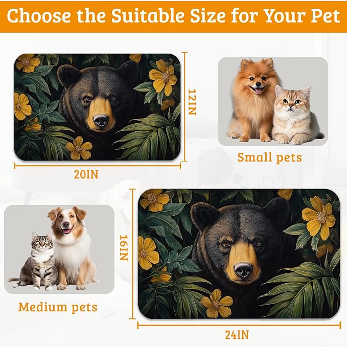 Brown Bear Dog Food Mat, Forest Absorbent Pet Feeding Mat - Image 6