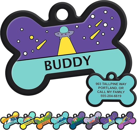 GoTags Silent Dog Tag, Personalized Engraved Bone Silicone Dog and Cat Name Pet by GoTags