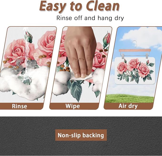 Pink Rose Pet Feeding Mat, Vintage Absorbent Quick-Dry Cat Dog Food and Water - Image 4