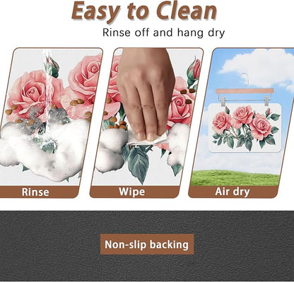 Pink Rose Pet Feeding Mat, Vintage Absorbent Quick-Dry Cat Dog Food and Water - Image 4
