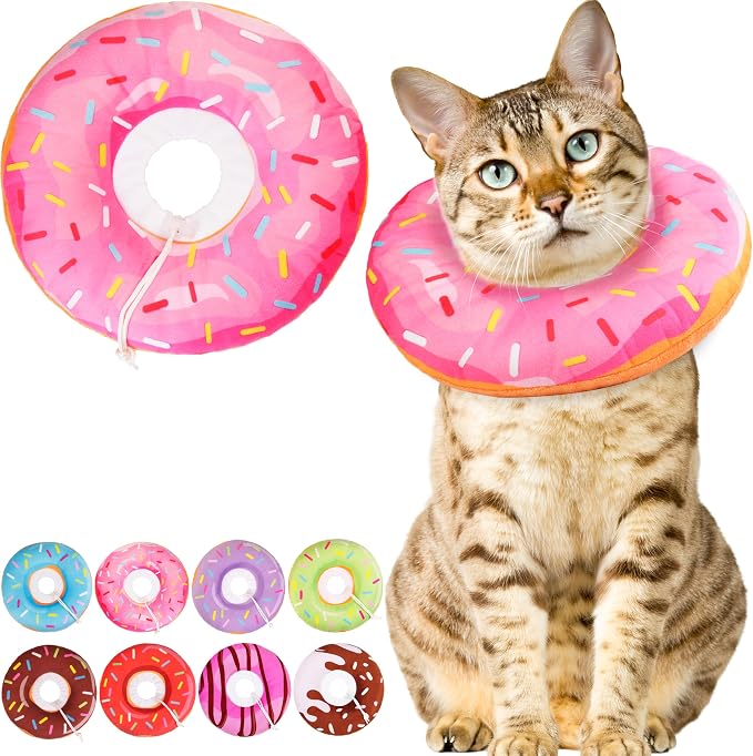 Cat Cone Collar Soft, Cute Cat Donut Collar After Surgery, Adjustable Kitten by Unknown