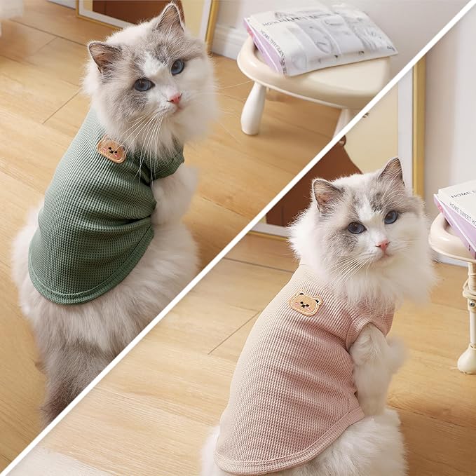 Waffle Knit Cat & Dog T Shirt for Small Dogs, Stretchable Puppy Shirt for - Image 5
