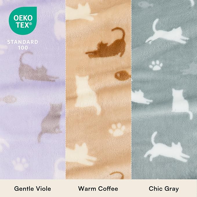 Luciphia 1 Pack 3 Cat Printed Fleece Pet Blankets Washable，Soft Warm Throw - Image 2