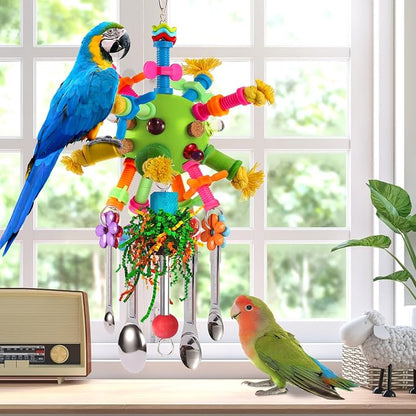 Parrot Toys Bird Toys Perch Pullable Stainless Steel Spoons Colorful Acrylic - Image 5