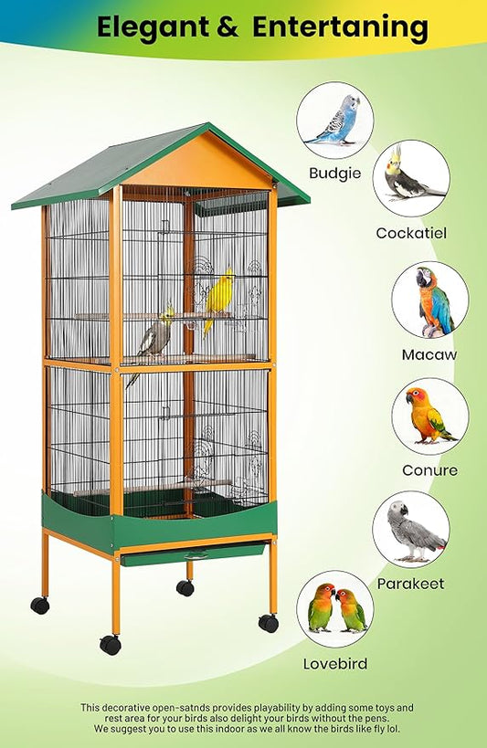Garvee Bird Cage, w/Removeble Tray, Waterproof Roof, Lockable Caster, Indoor& - Image 2