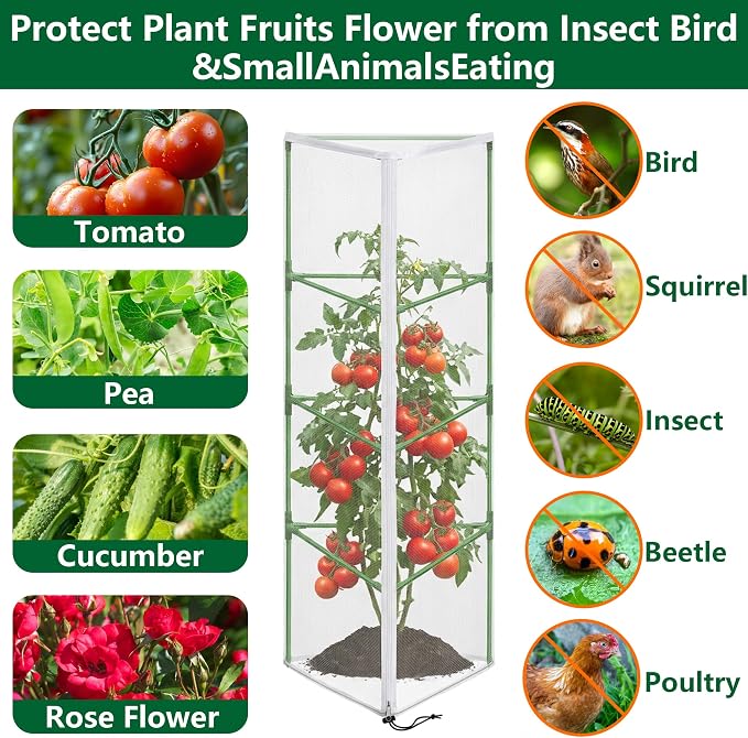 4 Pcs Garden Bird Netting for Triangle Plant Cage, Tomato Trellis Insect Bird - Image 5