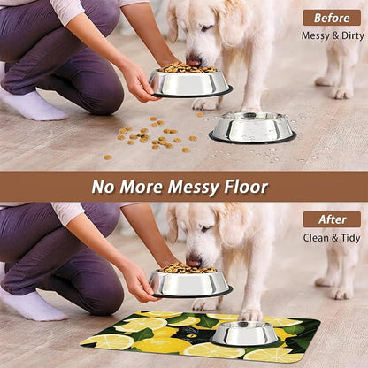 Black Cat Funny Dog Food Mat for Floors, Lemon Absorbent Pet Food and Water - Image 5