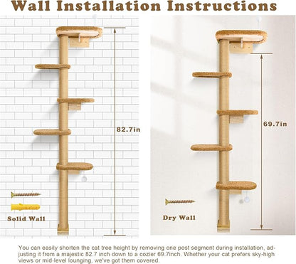 5-Tier Tall Cat Tree for Kittens, Floor to Ceiling Wall Mounted Cat Wall Shelves - Image 6
