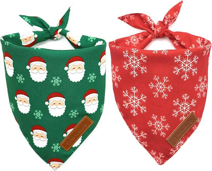 Realeaf Christmas Dog Bandanas 2 Pack, Snowflake and Santa Claus Dog Scarf by Realeaf