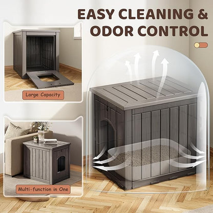 Litter Box Enclosure, Waterproof & Weatherproof Plastic Cat House - Image 7