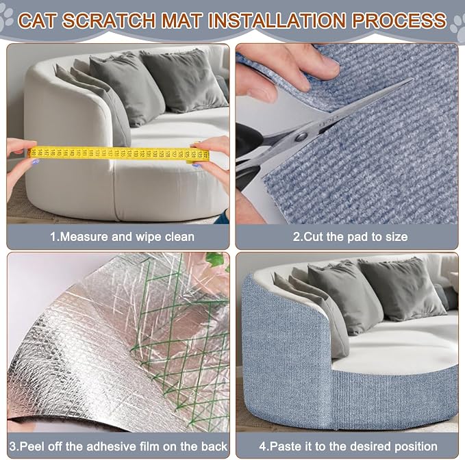 Cat Scratching Mat, 118.5"x15.9" Trimmable Self-Adhesive Cat Scratch Carpet - Image 7