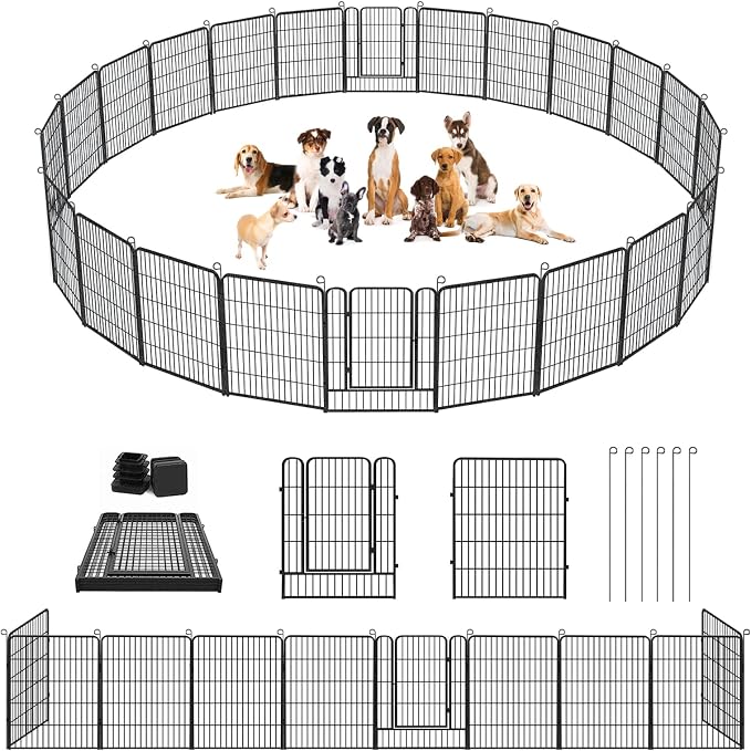 Dog Playpen Outdoor Dog Fence for Yard, 32inch 24 Panels Dog Pens Outside by Jhsomdr