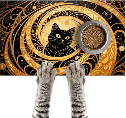 Cat Feedings Mats 20x12 inch Golden Cat Print Pet Bowl Placemat Non Slip Mat by HOMETITUTE