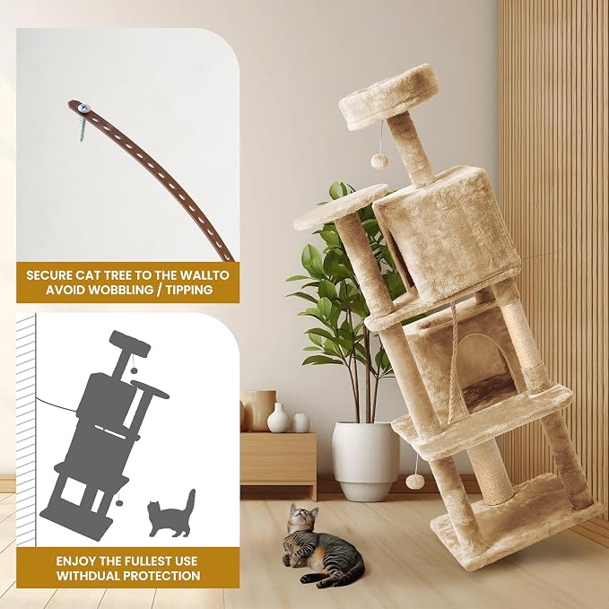56-Inch Cat Tree for Large Cats, Sisal Scratching Posts & Hanging Toys – Sturdy - Image 4
