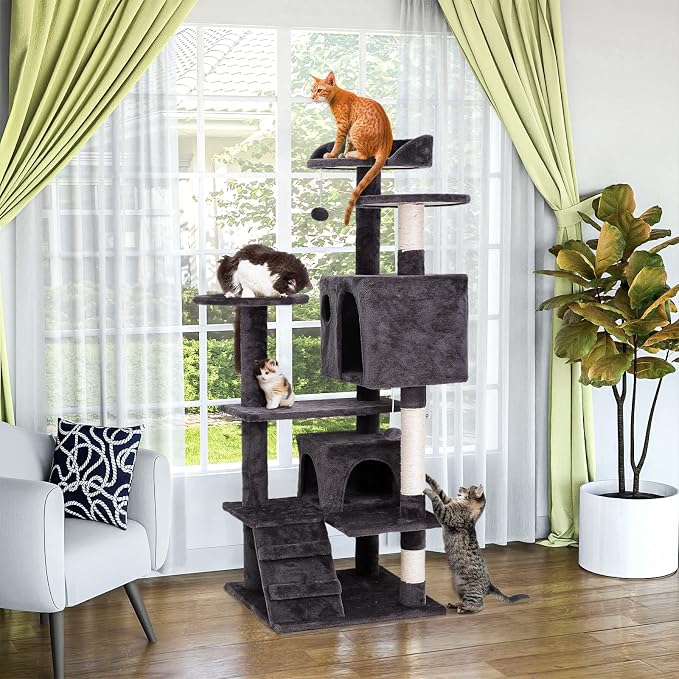 54-inch Cat Tree with Sisal-Covered Scratching Posts, Sturdy Standing Cat Tower - Image 2