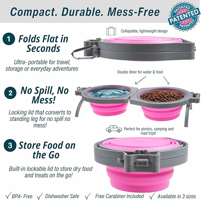 Loving Pets - Bella Roma Double Diner Portable Travel Dog Bowls Collapsible - Image 2
