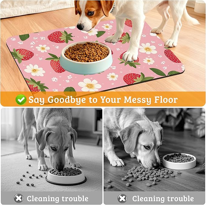 Dog Bowl Mat, Strawberry Pet Feeding Mat - Image 4