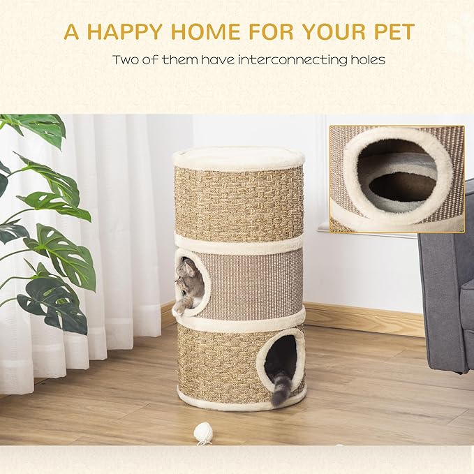 PawHut 28 Inch Cat Condo, 3 Story Cat Hideaway - Image 3