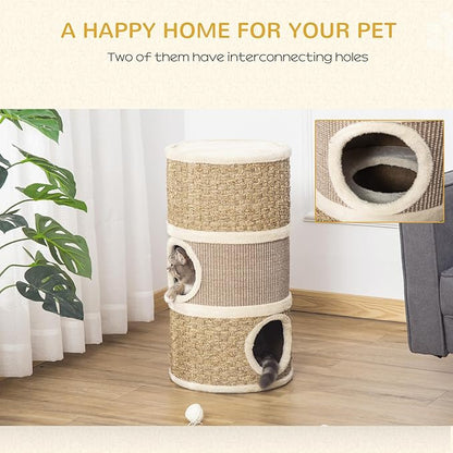 PawHut 28 Inch Cat Condo, 3 Story Cat Hideaway - Image 3