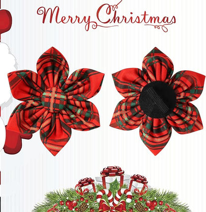 Christmas Dog Collar with Flower, Cotton Christmas Plaid Collar - Image 4