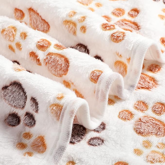 Tegeme 12 Pcs Pet Blankets Soft Fluffy Fleece Dog Cat Warm Paw Print Pattern - Image 4