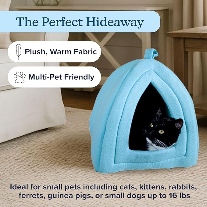 Cat House Indoor Cat Bed with Removable Foam Cushion, Plush Cat Tent Bed - Image 2