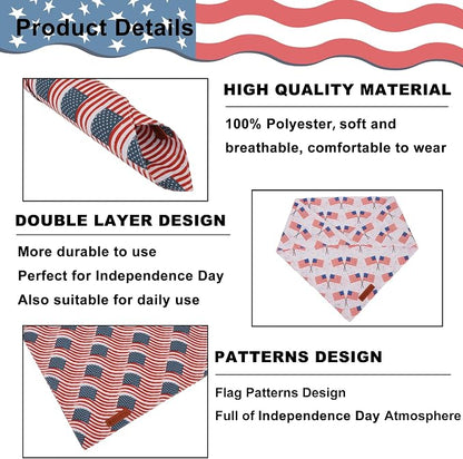ADOGGYGO American Flag Dog Bandana 2 Pack, Reversible White Red USA Flag Pet - Image 5
