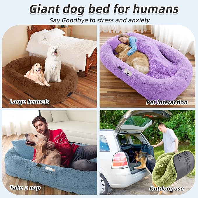 Human Dog Bed, Washable Faux Fur Pet Bed - Image 6