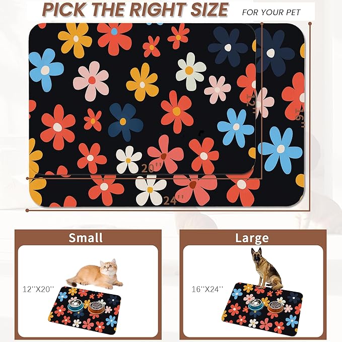 Abstract Groovy Flower Dog Food Mat - Image 2
