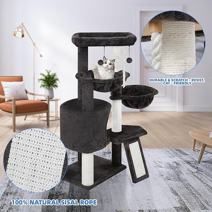 Xin Three Layer Cat Tree with Cat Condo and Two Hammocks, Darkgray … - Image 4