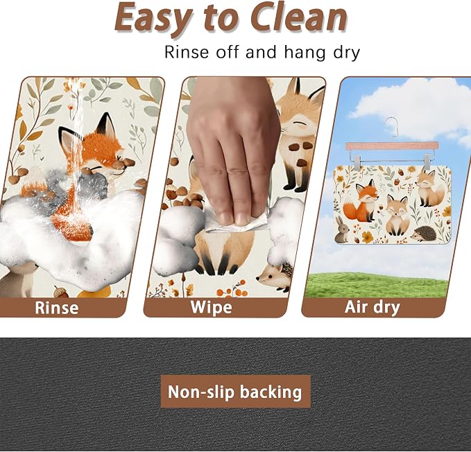 Fox Hedgehog Rabbit Forest Dog Cat Food Mat, Absorbent Pet Feeding Mat - Image 4