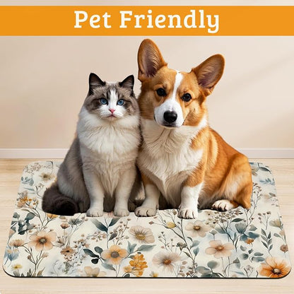 Vintage Flowers Dog Cat Food Mat, Herbs Absorbent Waterproof Placemat - Image 2