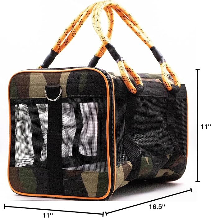Buddy's Best Airline Approved Pet Carrier – Army Camo & Orange - Image 7
