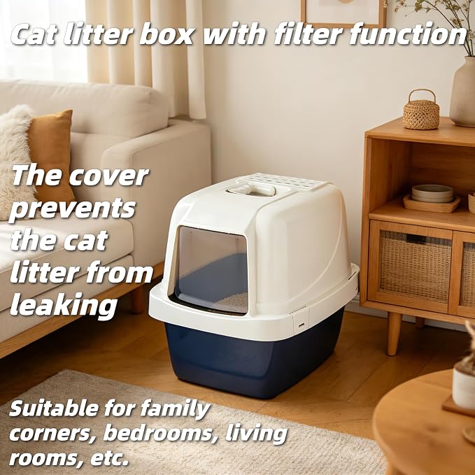 Large sifting Hooded Enclosed cat Litter Box, semi-Closed pet Litter Container - Image 2