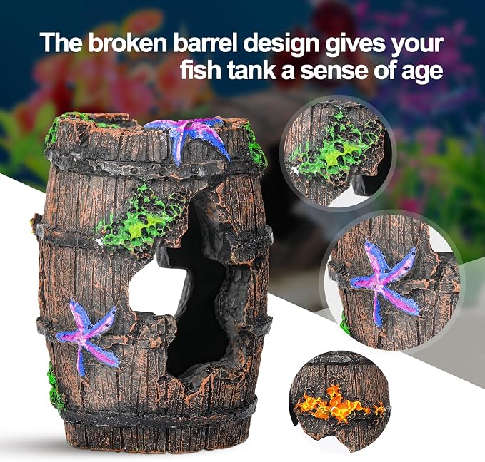 CousDUoBe Fish Broken Barrel Decor Fish Tank Decorations Betta Fish Tank - Image 7