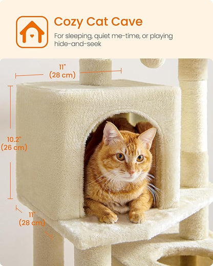 Feandrea Cat Tree, 59.5-Inch Tall Cat Tower, Plush Multi-Level Condo - Image 6