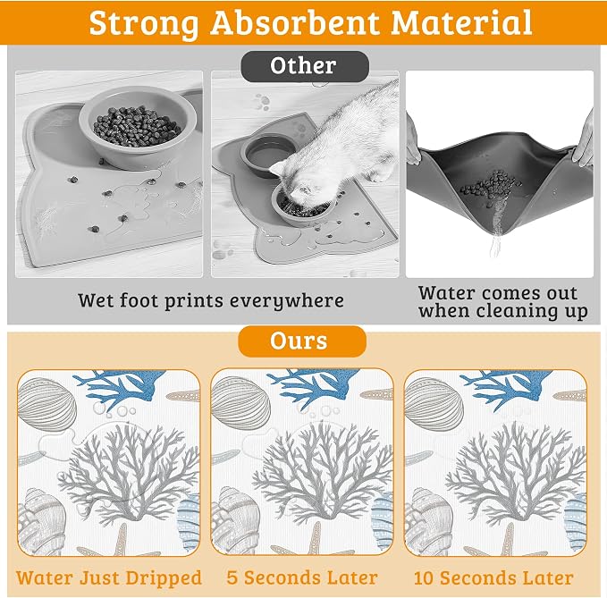 Seashell Beach Feeding Mat, Coral Starfish Absorbent Quick-Dry Cat Dog Food and - Image 3