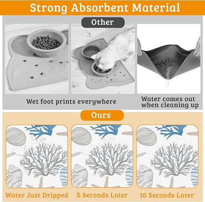 Seashell Beach Feeding Mat, Coral Starfish Absorbent Quick-Dry Cat Dog Food and - Image 3