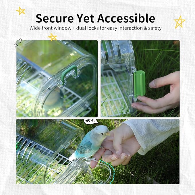 Bird Travel Carrier Cage with Metal Perch, Bottom Mesh, Food Bowl Tray - Image 8