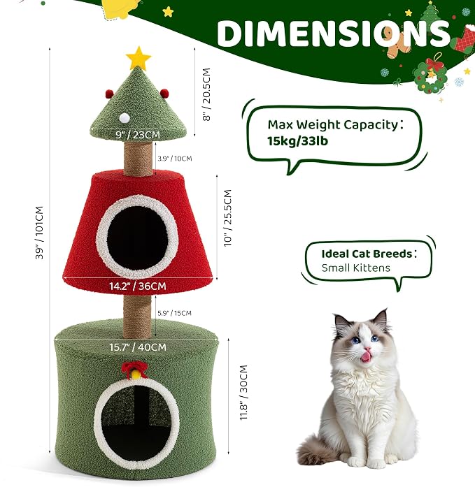 COSIEST 40in Tall Christmas Cat Tree Tower - Image 2