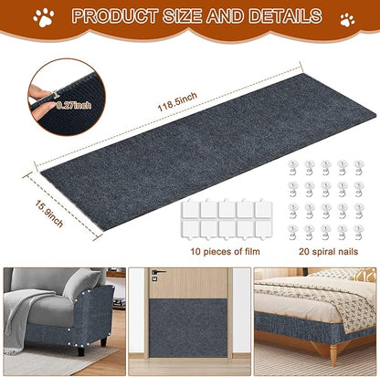 Cat Scratch Mat, 118.5"x15.9" Trimmable Self-Adhesive Cats Scratch Carpet - Image 2