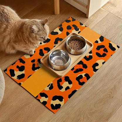 Puppy Feeding Mat 20x12 inch Orange Leopard Print Dog Bowl Placemat Non Slip Mat - Image 2